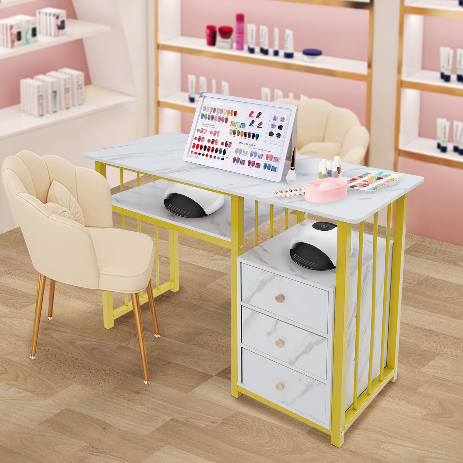 Office Tech Furniture - طاولة تقنية الأظافر الذهبية بأبعاد 39.37×15.75×29.92